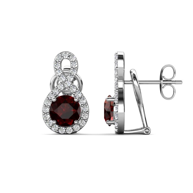 Jovita 2.34 ctw (6.00 mm) Red Garnet and Natural Round Diamond Halo Dangle Stud Earrings 