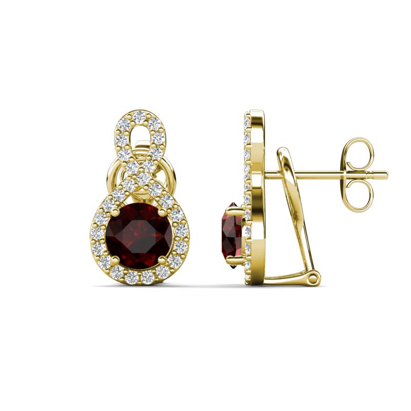 Jovita 2.34 ctw (6.00 mm) Red Garnet and Natural Round Diamond Halo Dangle Stud Earrings 