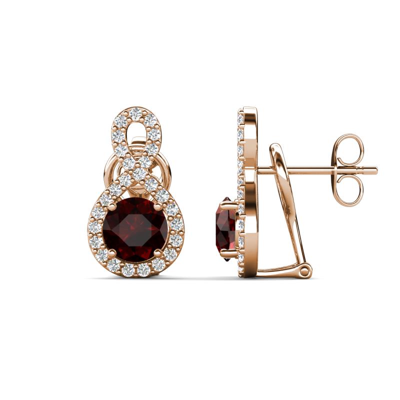 Jovita 2.34 ctw (6.00 mm) Red Garnet and Natural Round Diamond Halo Dangle Stud Earrings 