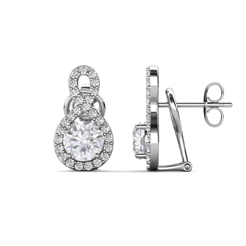 Jovita 2.44 ctw (6.00 mm) White Sapphire and Natural Round Diamond Halo Dangle Stud Earrings 