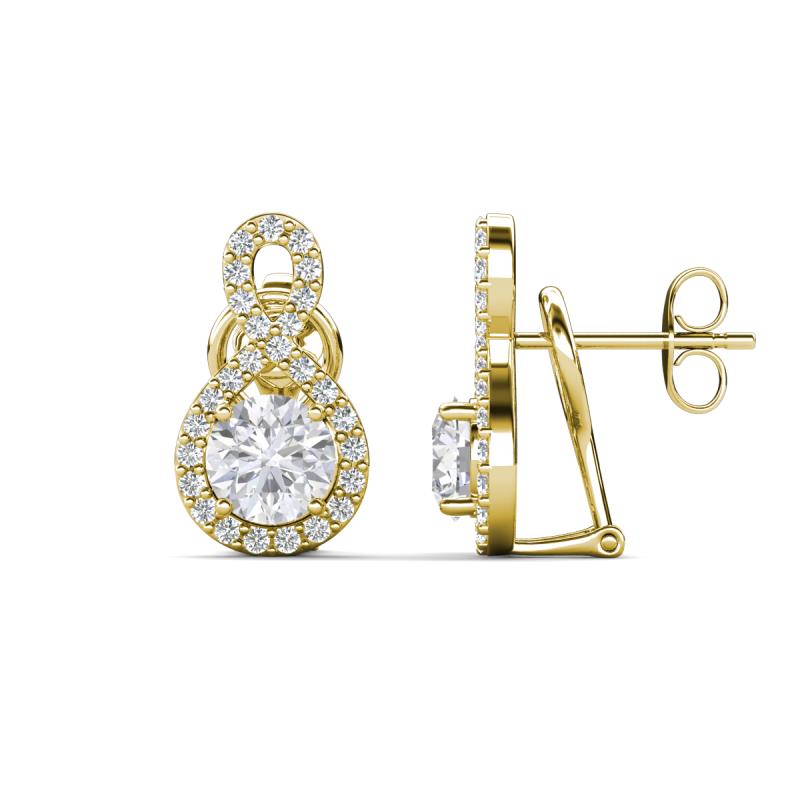 Jovita 2.44 ctw (6.00 mm) White Sapphire and Natural Round Diamond Halo Dangle Stud Earrings 