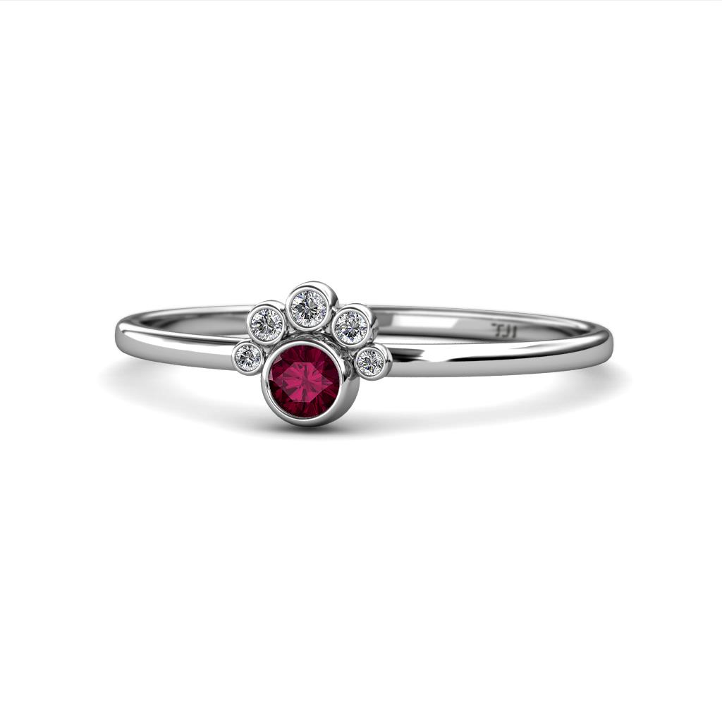 Paw Bold Round Rhodolite Garnet and Diamond Promise Ring 