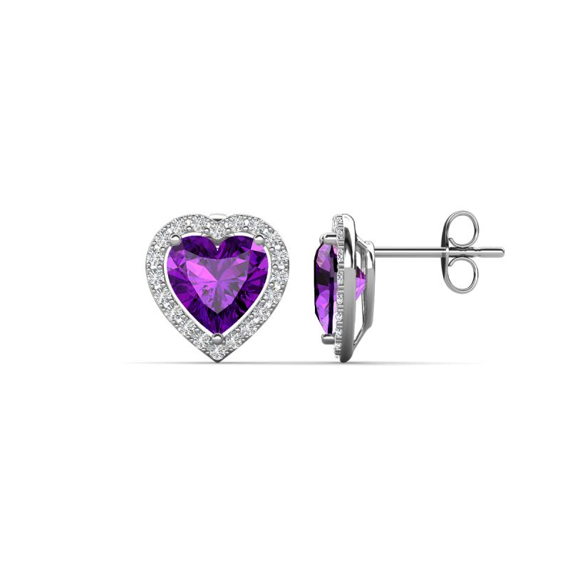 Ember 2.54 ctw (7.00 mm) Heart Shape Amethyst and Round Natural Diamond Halo Stud Earrings 