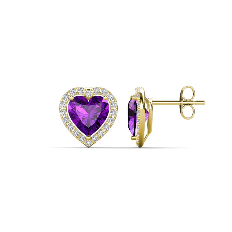 Ember 2.54 ctw (7.00 mm) Heart Shape Amethyst and Round Natural Diamond Halo Stud Earrings 