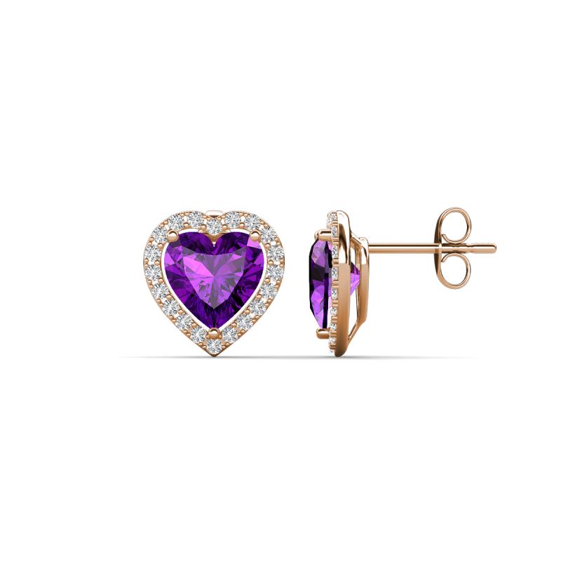 Ember 2.54 ctw (7.00 mm) Heart Shape Amethyst and Round Natural Diamond Halo Stud Earrings 