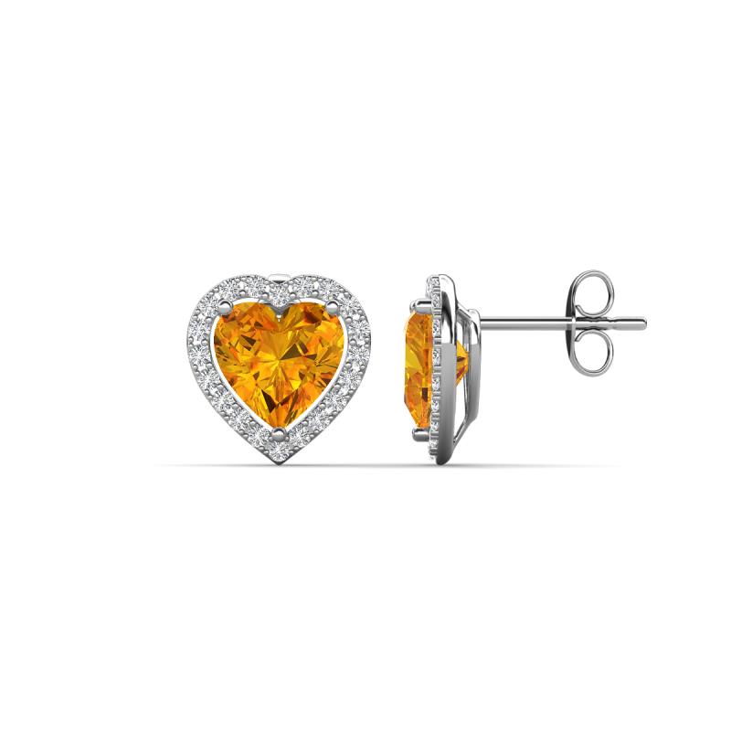 Ember 2.38 ctw (7.00 mm) Heart Shape Citrine and Round Natural Diamond Halo Stud Earrings 