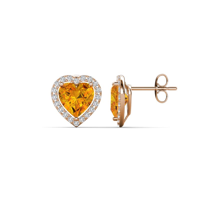 Ember 2.38 ctw (7.00 mm) Heart Shape Citrine and Round Natural Diamond Halo Stud Earrings 