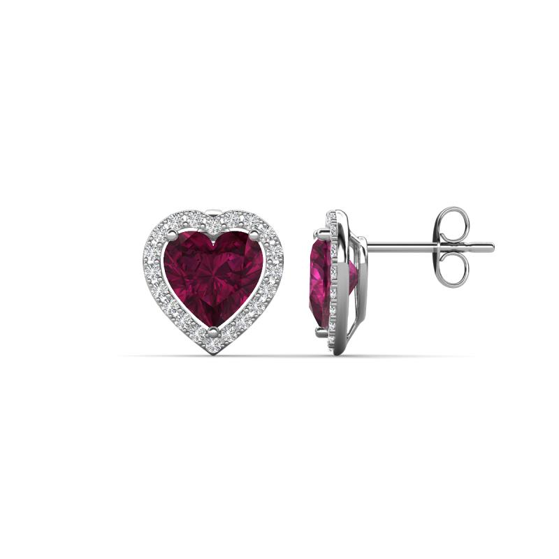 Ember 3.04 ctw (7.00 mm) Heart Shape Rhodolite Garnet and Round Natural Diamond Halo Stud Earrings 