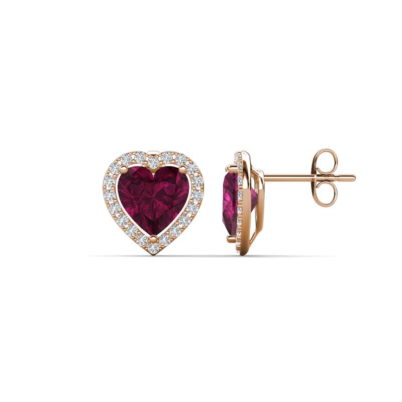 Ember 3.04 ctw (7.00 mm) Heart Shape Rhodolite Garnet and Round Natural Diamond Halo Stud Earrings 