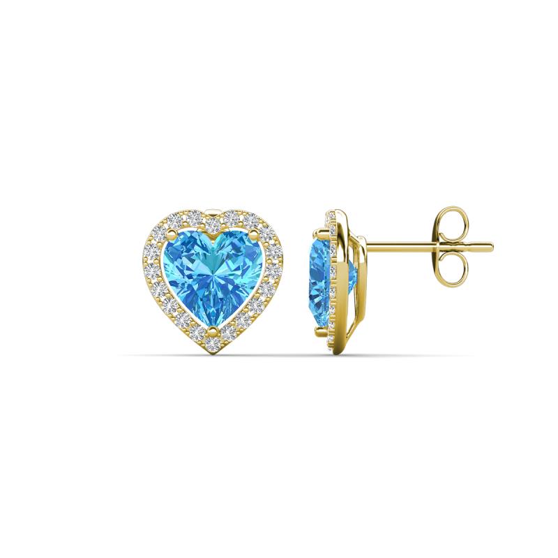 Ember 3.44 ctw (7.00 mm) Heart Shape Blue Topaz and Round Natural Diamond Halo Stud Earrings 