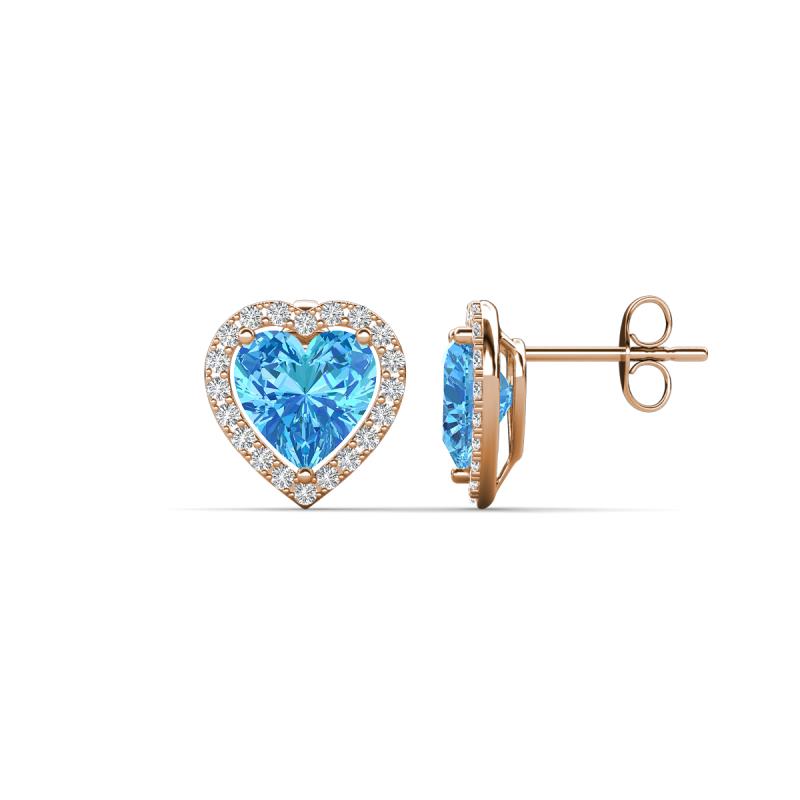 Ember 3.44 ctw (7.00 mm) Heart Shape Blue Topaz and Round Natural Diamond Halo Stud Earrings 