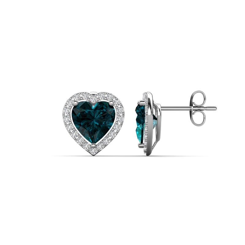 Ember 3.44 ctw (7.00 mm) Heart Shape London Blue Topaz and Round Natural Diamond Halo Stud Earrings 