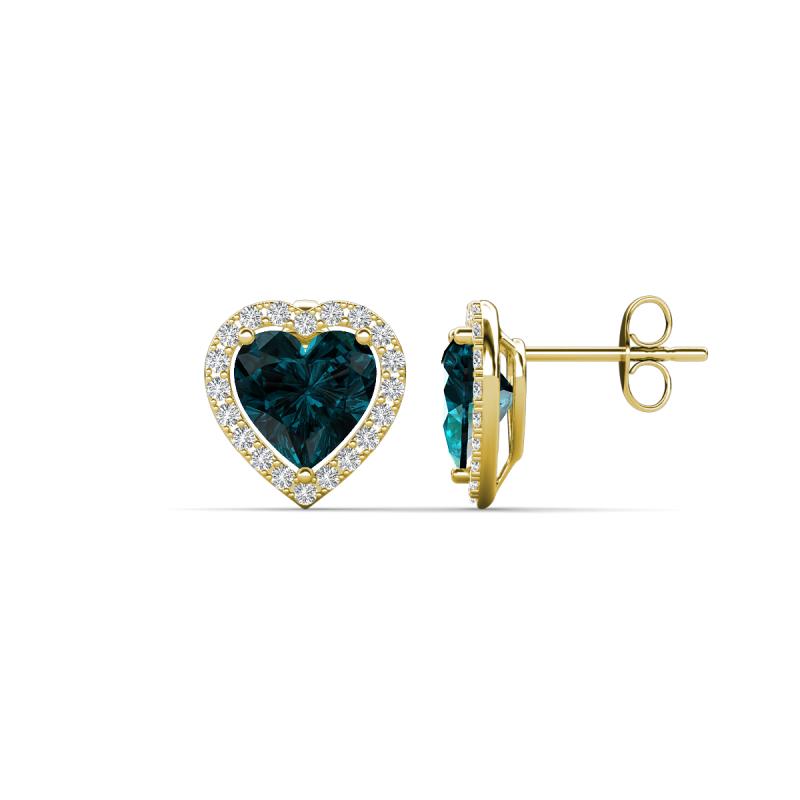 Ember 3.44 ctw (7.00 mm) Heart Shape London Blue Topaz and Round Natural Diamond Halo Stud Earrings 