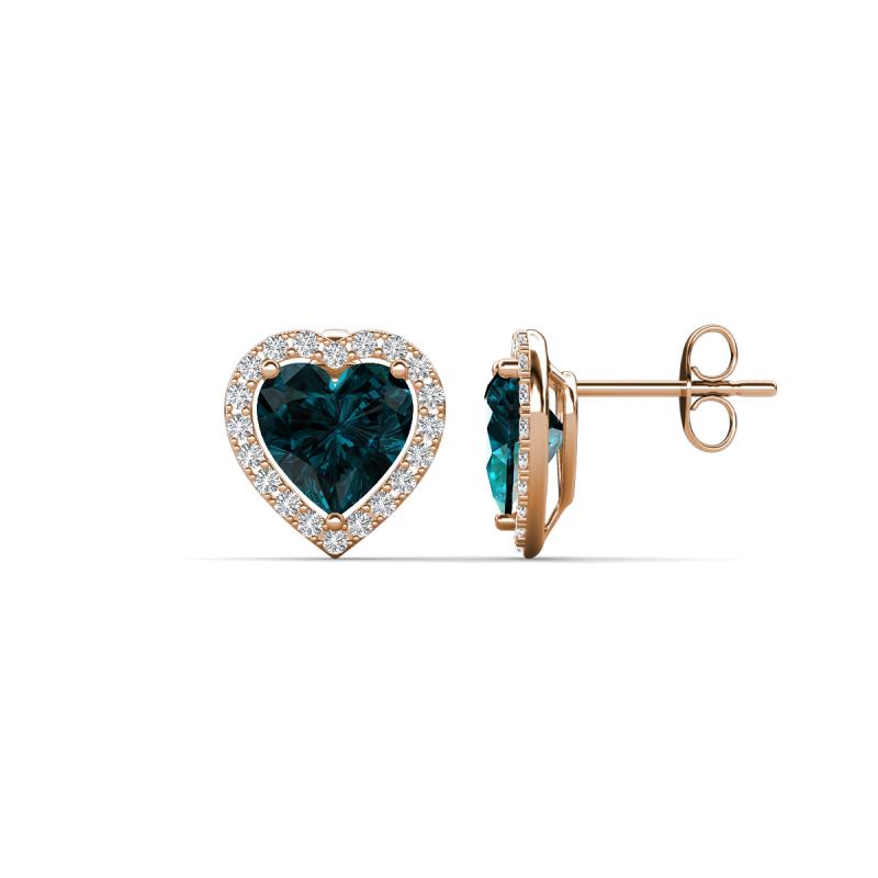 Ember 3.44 ctw (7.00 mm) Heart Shape London Blue Topaz and Round Natural Diamond Halo Stud Earrings 