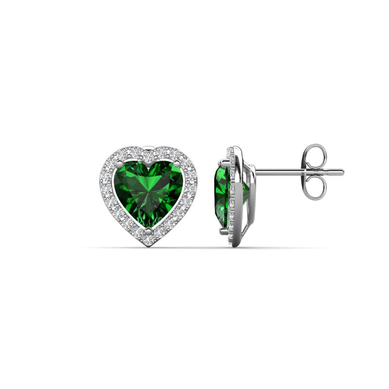 Ember 2.44 ctw (7.00 mm) Heart Shape Created Emerald and Round Natural Diamond Halo Stud Earrings 