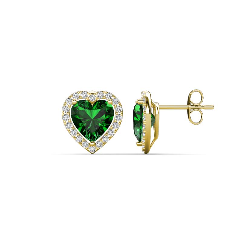 Ember 2.44 ctw (7.00 mm) Heart Shape Created Emerald and Round Natural Diamond Halo Stud Earrings 