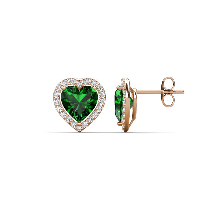 Ember 2.44 ctw (7.00 mm) Heart Shape Created Emerald and Round Natural Diamond Halo Stud Earrings 