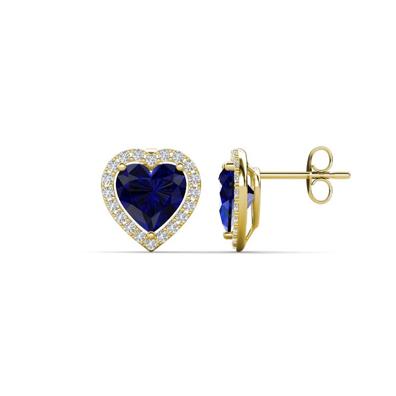 Ember 3.14 ctw (7.00 mm) Heart Shape Created Blue Sapphire and Round Natural Diamond Halo Stud Earrings 