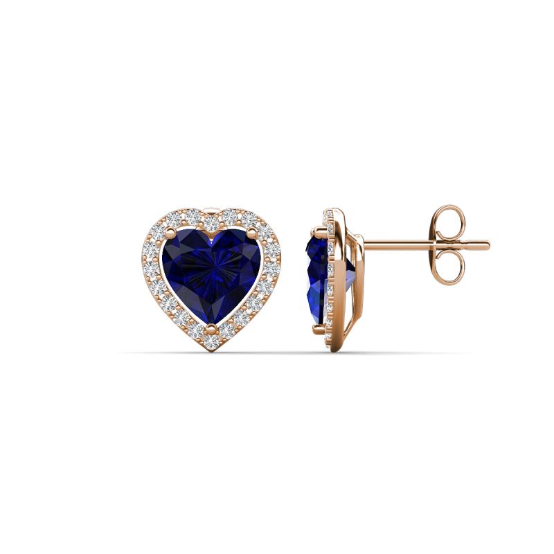 Ember 3.14 ctw (7.00 mm) Heart Shape Created Blue Sapphire and Round Natural Diamond Halo Stud Earrings 