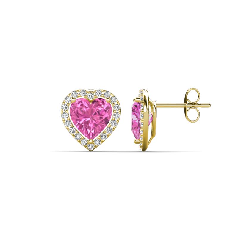 Ember 3.24 ctw (7.00 mm) Heart Shape Created Pink Sapphire and Round Natural Diamond Halo Stud Earrings 
