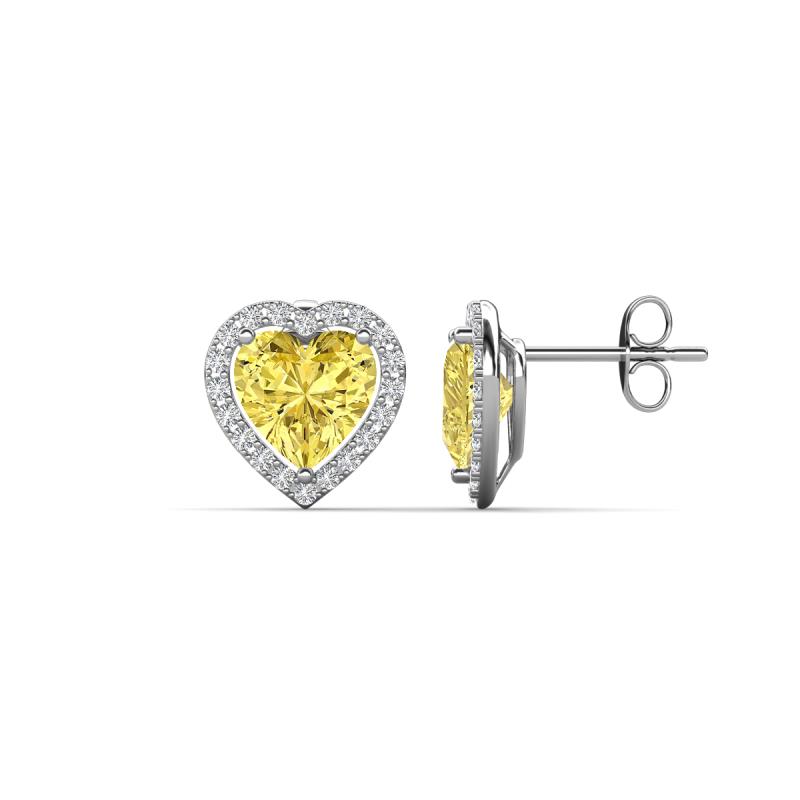 Ember 2.84 ctw (7.00 mm) Heart Shape Created Yellow Sapphire and Round Natural Diamond Halo Stud Earrings 