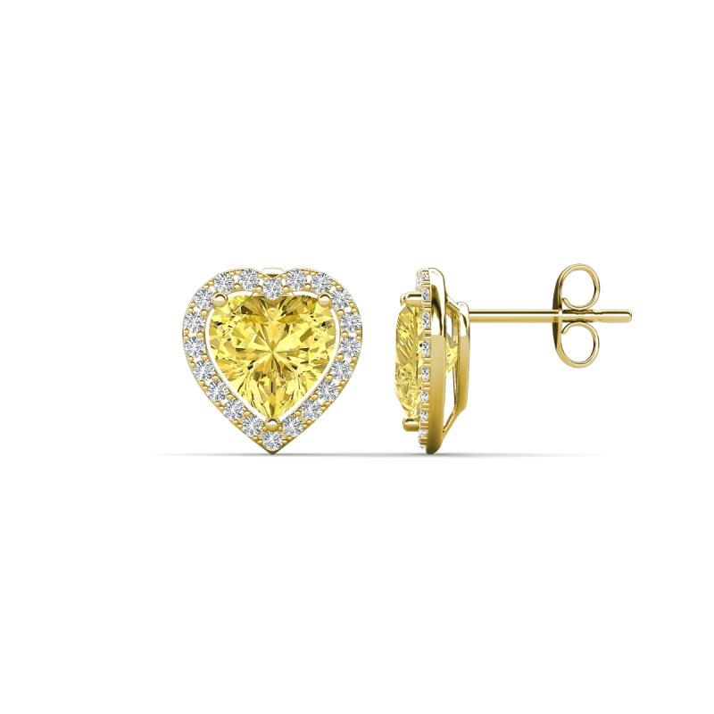 Ember 2.84 ctw (7.00 mm) Heart Shape Created Yellow Sapphire and Round Natural Diamond Halo Stud Earrings 