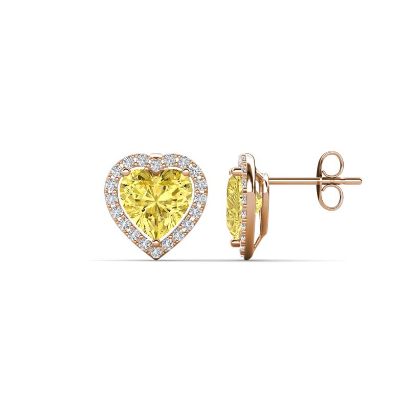Ember 2.84 ctw (7.00 mm) Heart Shape Created Yellow Sapphire and Round Natural Diamond Halo Stud Earrings 