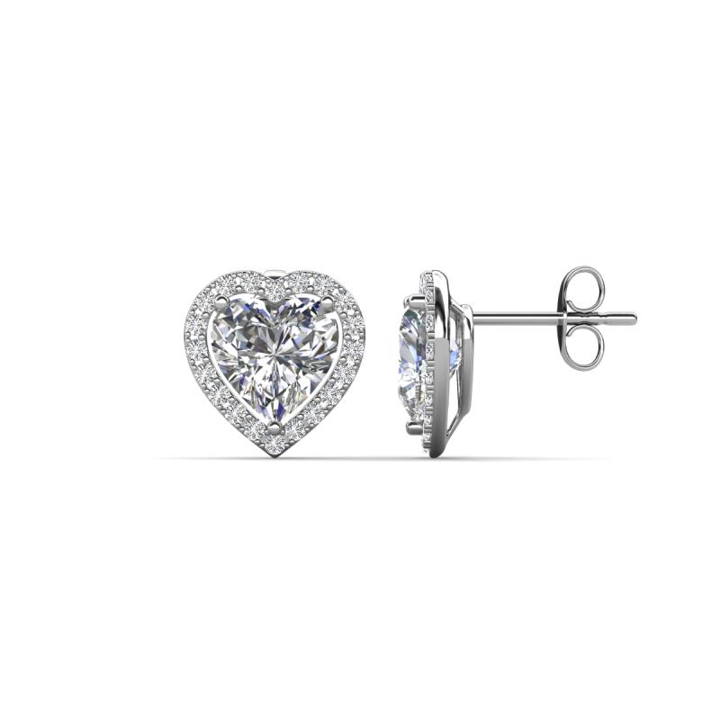 Ember 2.44 ctw (7.00 mm) Heart Shape Moissanite and Round Natural Diamond Halo Stud Earrings 