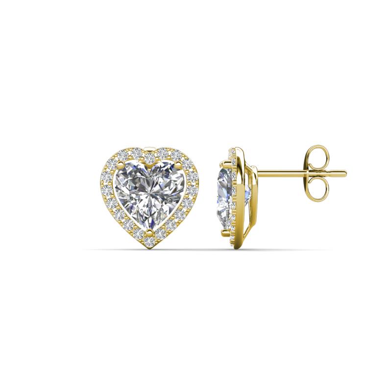 Ember 2.44 ctw (7.00 mm) Heart Shape Moissanite and Round Natural Diamond Halo Stud Earrings 