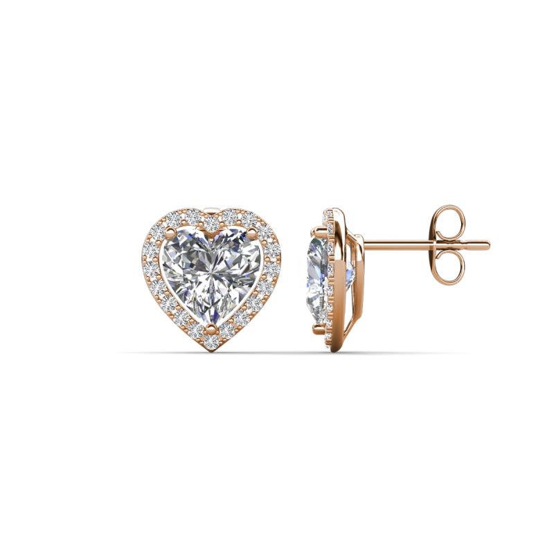 Ember 2.44 ctw (7.00 mm) Heart Shape Moissanite and Round Natural Diamond Halo Stud Earrings 