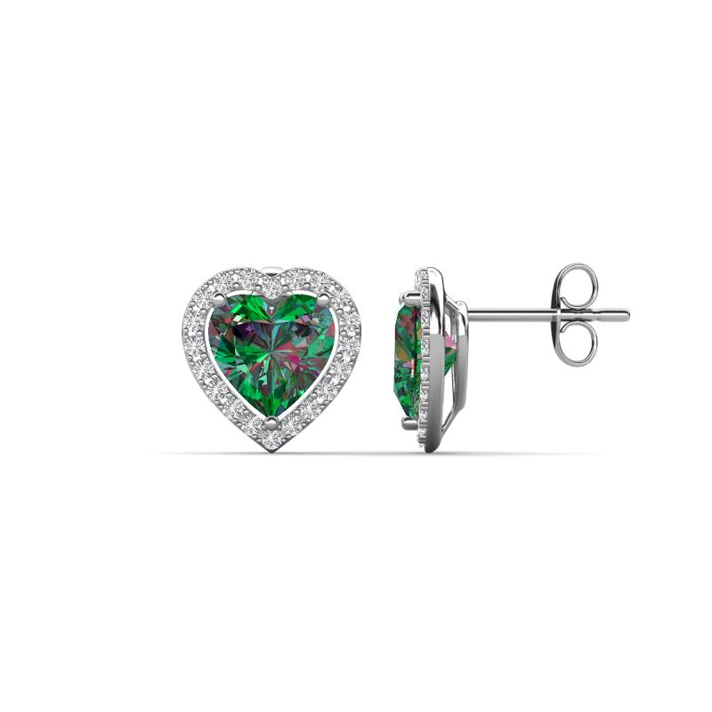Ember 3.14 ctw (7.00 mm) Heart Shape Lab Created Alexandrite and Round Natural Diamond Halo Stud Earrings 