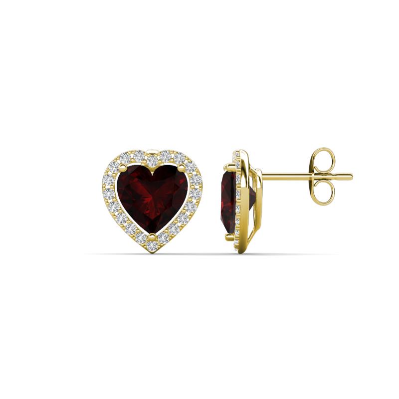 Ember 3.24 ctw (7.00 mm) Heart Shape Red Garnet and Round Natural Diamond Halo Stud Earrings 