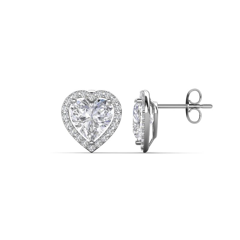 Ember 2.84 ctw (7.00 mm) Heart Shape Created White Sapphire and Round Natural Diamond Halo Stud Earrings 
