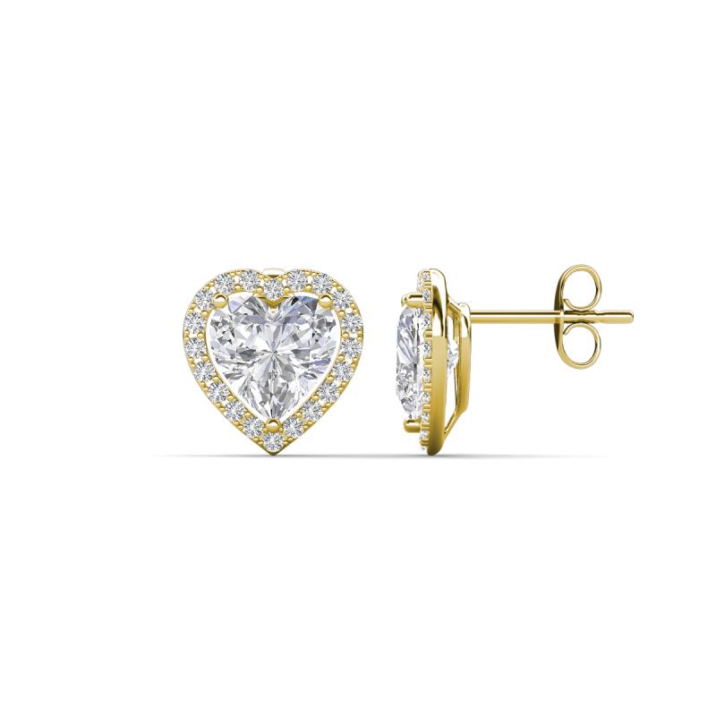 Ember 2.84 ctw (7.00 mm) Heart Shape Created White Sapphire and Round Natural Diamond Halo Stud Earrings 