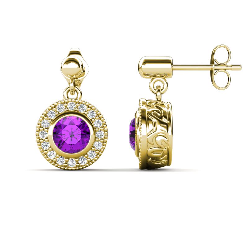 Gila 1.56 ctw (5.50 mm) Round Amethyst and Natural Diamond Halo Drop and Dangle Earrings 
