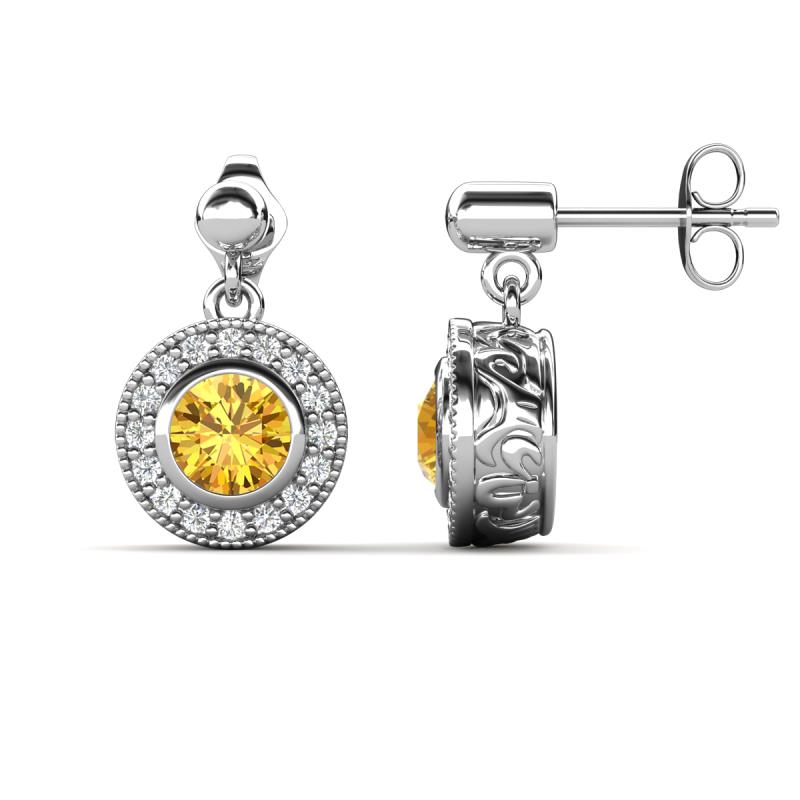 Gila 1.56 ctw (5.50 mm) Round Citrine and Natural Diamond Halo Drop and Dangle Earrings 