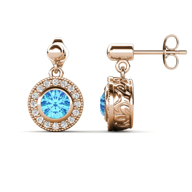 Gila 1.58 ctw (5.50 mm) Round Blue Topaz and Natural Diamond Halo Drop and Dangle Earrings 