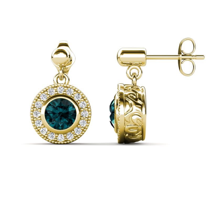 Gila 1.62 ctw (5.50 mm) Round London Blue Topaz and Natural Diamond Halo Drop and Dangle Earrings 