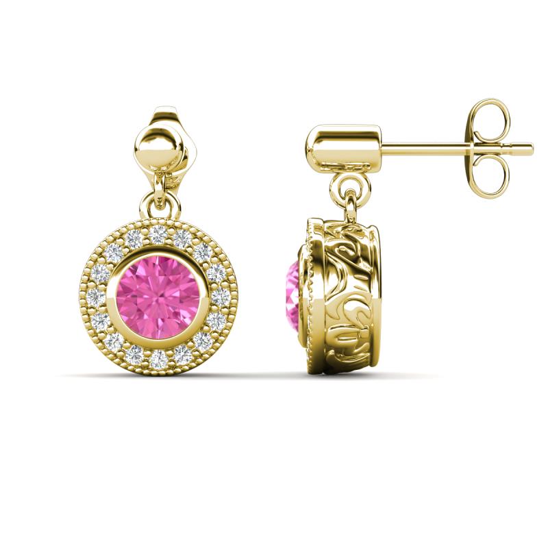 Gila 1.64 ctw (5.50 mm) Round Lab Created Pink Sapphire and Natural Diamond Halo Drop and Dangle Earrings 
