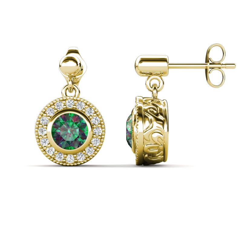 Gila 2.12 ctw (5.50 mm) Round Lab Created Alexandrite and Natural Diamond Halo Drop and Dangle Earrings 