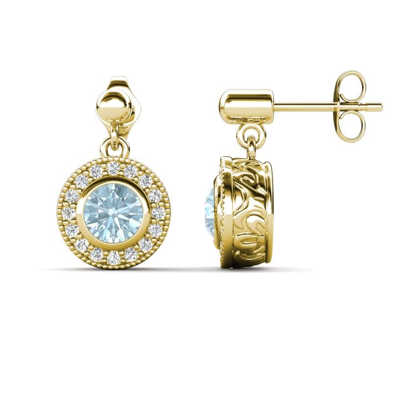 Gila 1.56 ctw (5.50 mm) Round Aquamarine and Natural Diamond Halo Drop and Dangle Earrings 