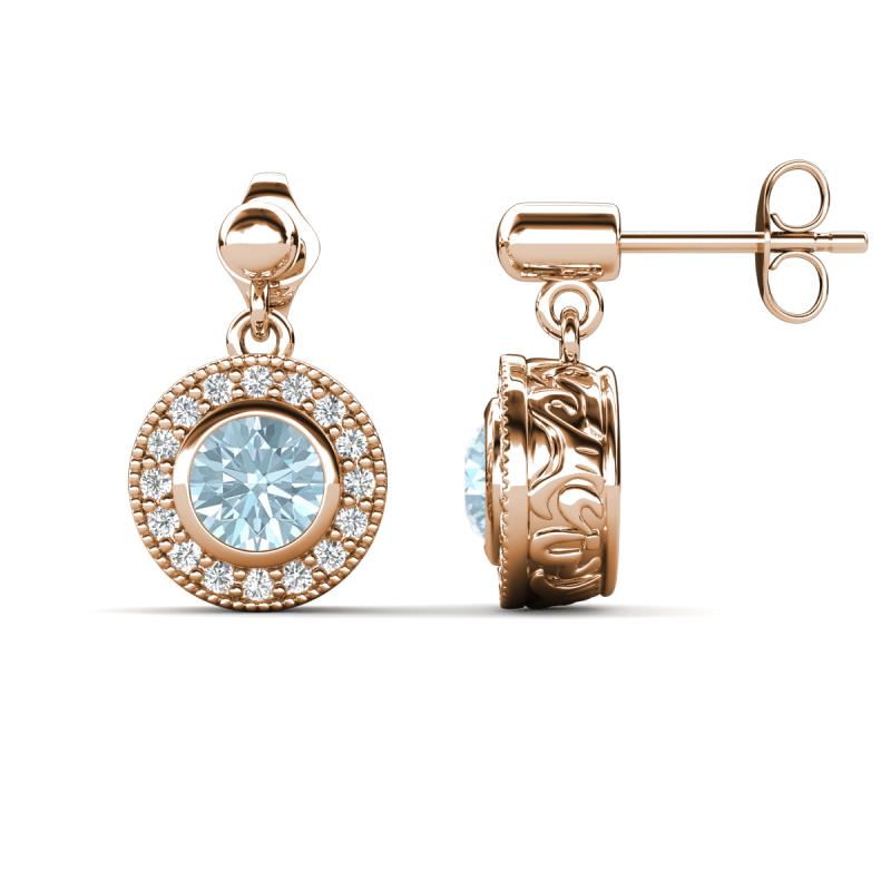Gila 1.56 ctw (5.50 mm) Round Aquamarine and Natural Diamond Halo Drop and Dangle Earrings 