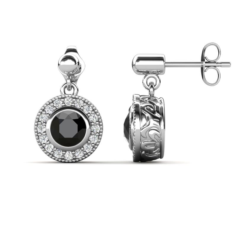 Gila 2.02 ctw (5.50 mm) Round Black Diamond and Natural Diamond Halo Drop and Dangle Earrings 