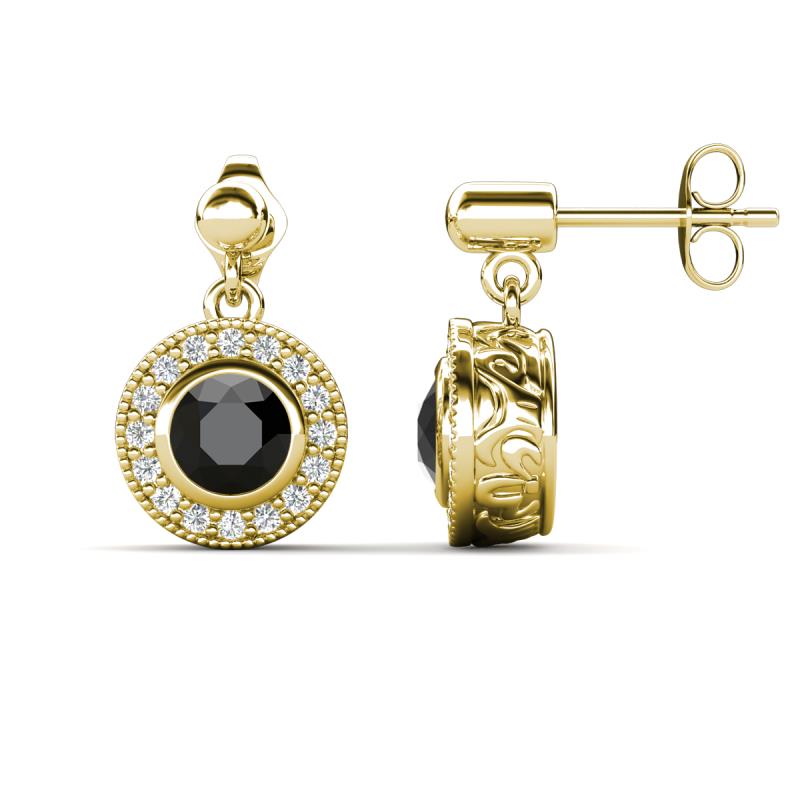 Gila 2.02 ctw (5.50 mm) Round Black Diamond and Natural Diamond Halo Drop and Dangle Earrings 