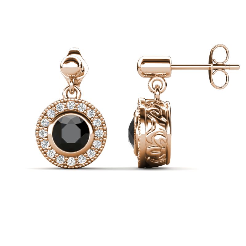 Gila 2.02 ctw (5.50 mm) Round Black Diamond and Natural Diamond Halo Drop and Dangle Earrings 