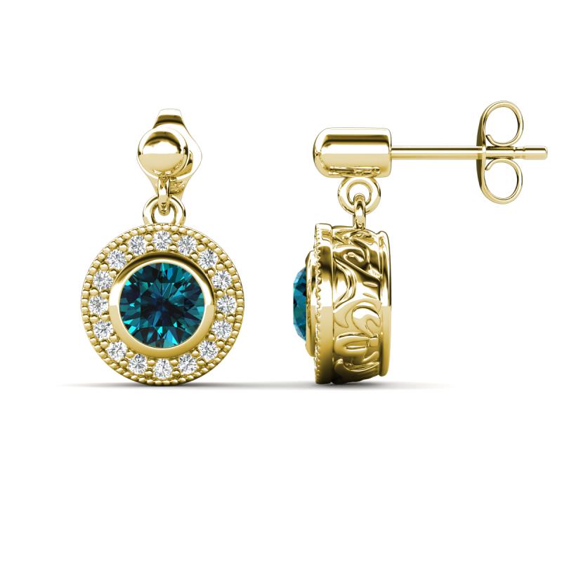 Gila 1.58 ctw (5.50 mm) Round Blue Diamond and Natural Diamond Halo Drop and Dangle Earrings 