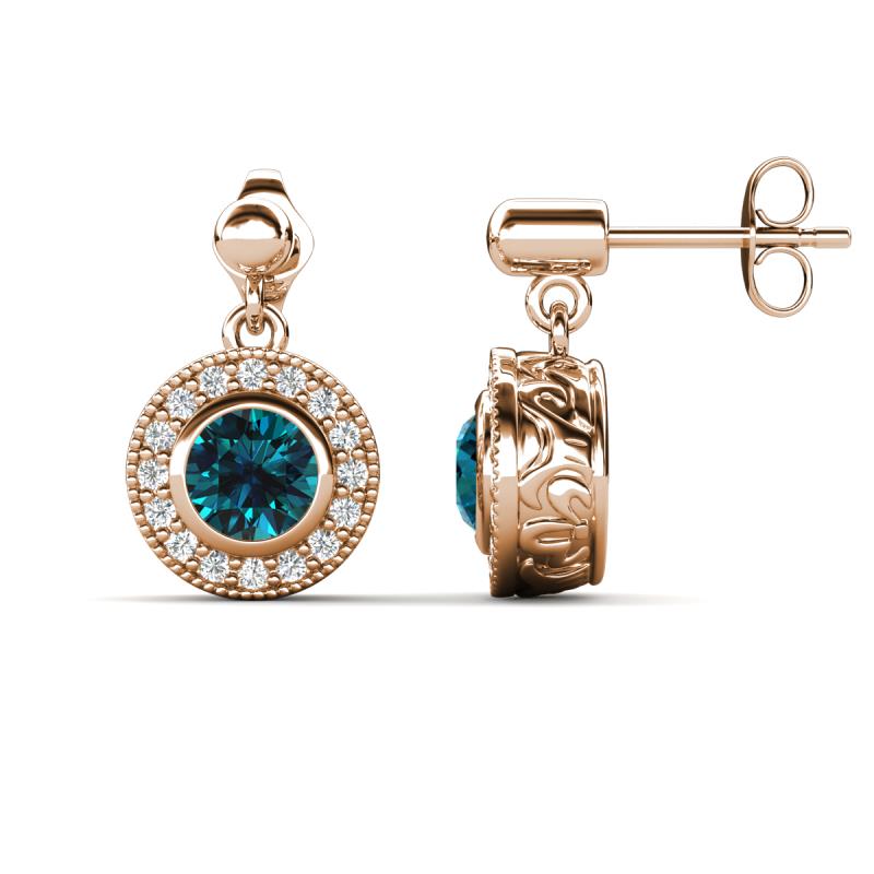 Gila 1.58 ctw (5.50 mm) Round Blue Diamond and Natural Diamond Halo Drop and Dangle Earrings 