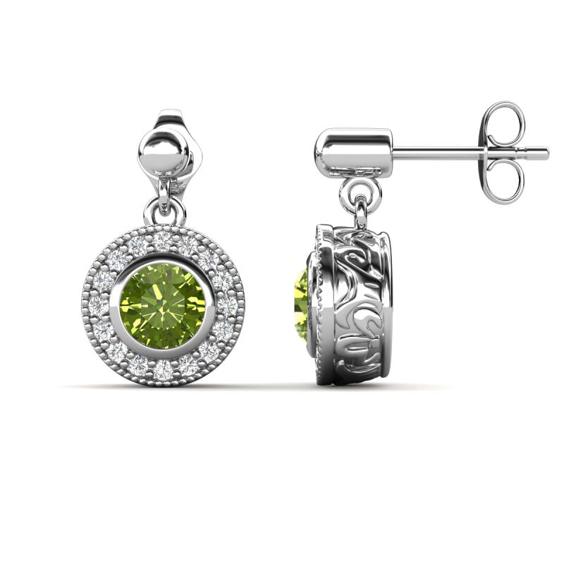 Gila 1.50 ctw (5.50 mm) Round Peridot and Natural Diamond Halo Drop and Dangle Earrings 