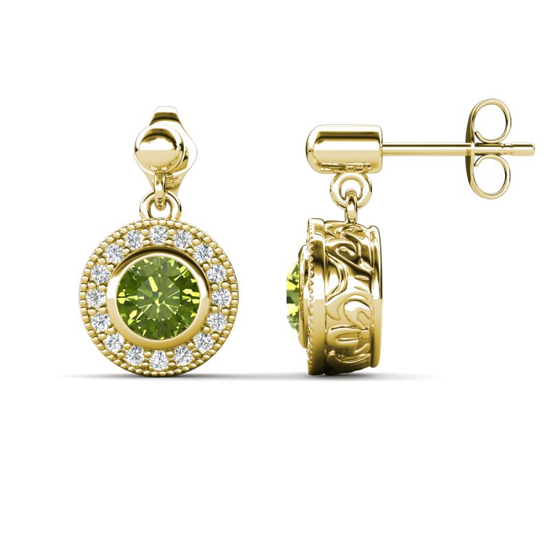 Gila 1.50 ctw (5.50 mm) Round Peridot and Natural Diamond Halo Drop and Dangle Earrings 