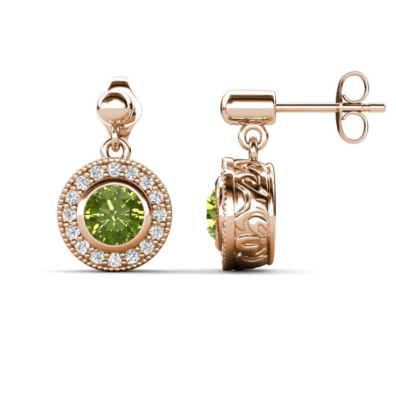 Gila 1.50 ctw (5.50 mm) Round Peridot and Natural Diamond Halo Drop and Dangle Earrings 